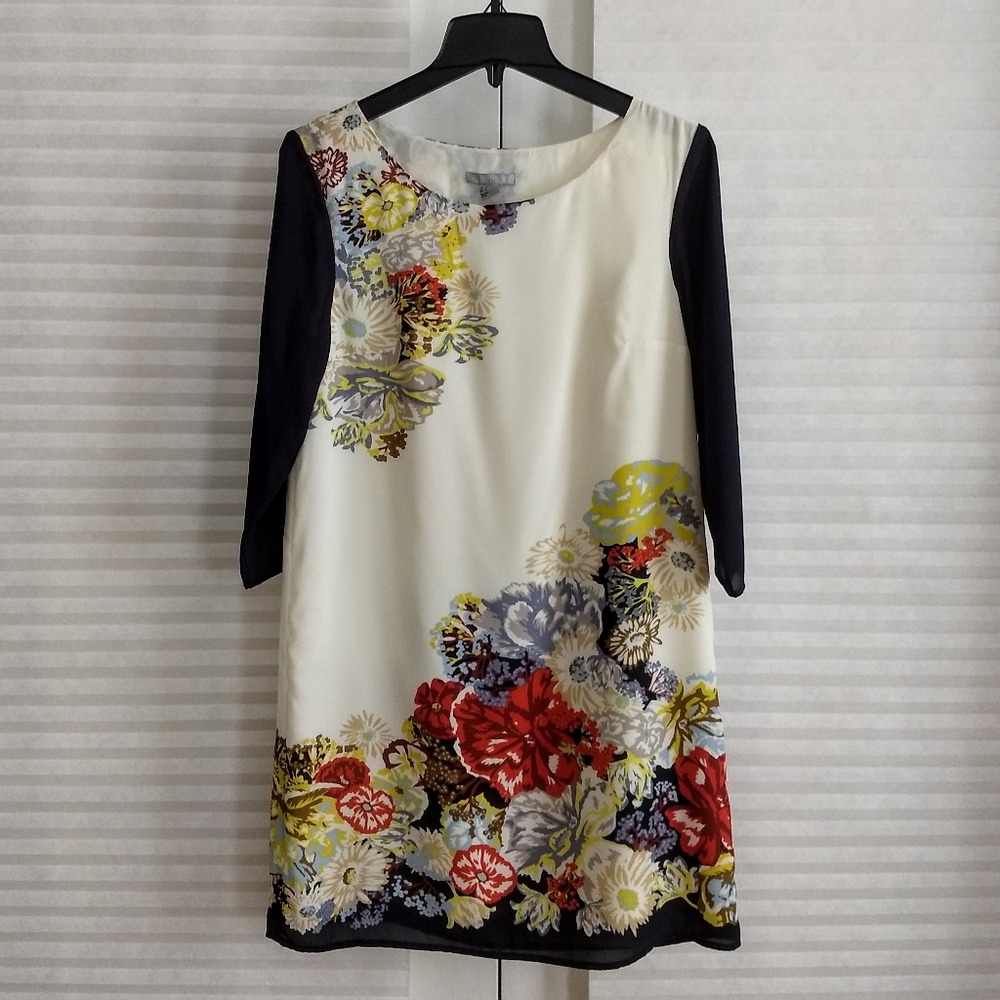 Navy and cream floral dress